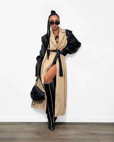 Trencz z ekoskórą La Milla ciepły beż