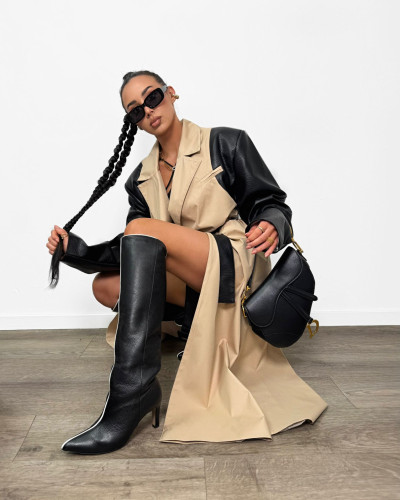 Trencz z ekoskórą La Milla ciepły beż