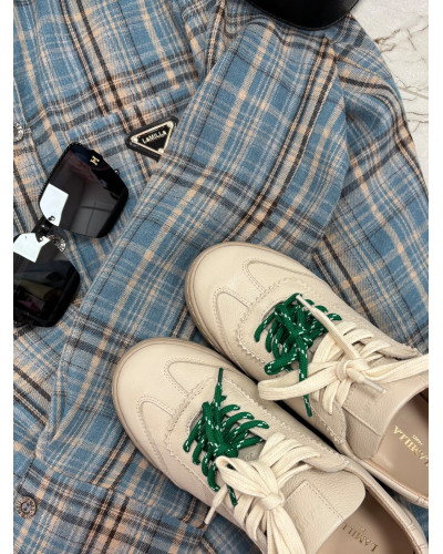 Sneakersy La Milla beżowe z zieloną sznurówką