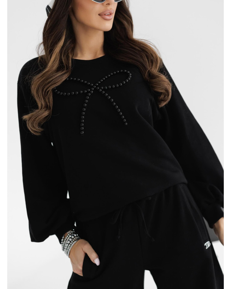 Bluza z perłową kokardką By o la la...! czarna