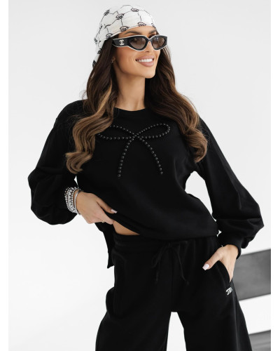 Bluza z perłową kokardką By o la la...! czarna
