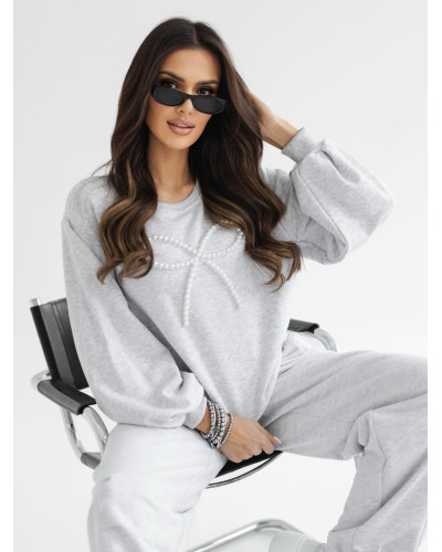 Bluza z perłową kokardką By o la la...! szary melanż