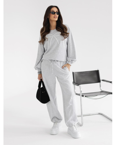 Bluza z perłową kokardką By o la la...! szary melanż