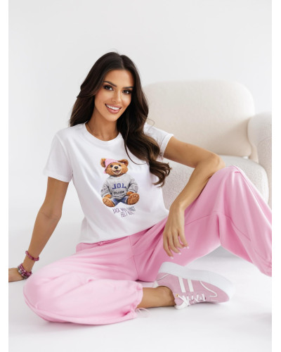T-shirt z misiem By o la la...! sugar pink