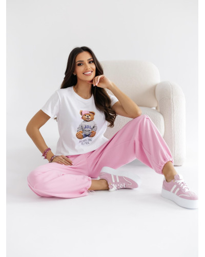 T-shirt z misiem By o la la...! sugar pink