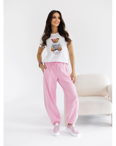 T-shirt z misiem By o la la...! sugar pink