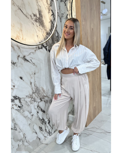 Spodnie materiałowe z wiązaną nogawką By o la la...! beżowe