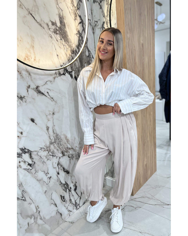 Spodnie materiałowe z wiązaną nogawką By o la la...! beżowe