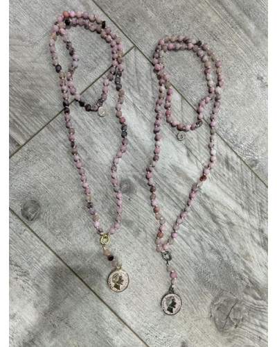 Naszyjnik różaniec z kwarcu różowego By o la la...! ze złotą monetą