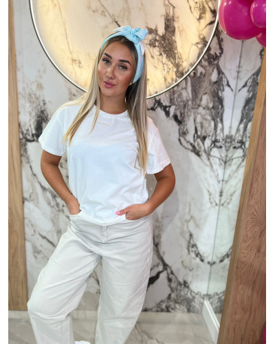 T-shirt z napisem By o la la...! biały z nude