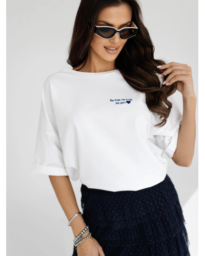 T-shirt z napisem i sercem By o la la...! denim