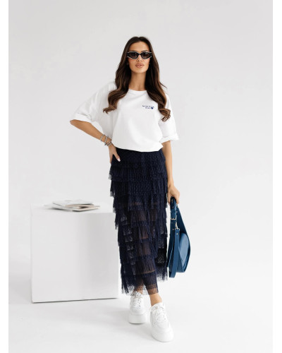 Spódnica z falbanami By o la la...! granatowa