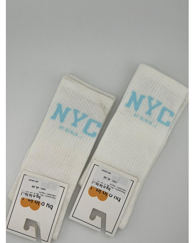 Skarpetki prążkowane NYC By o la la...! białe z błekitem