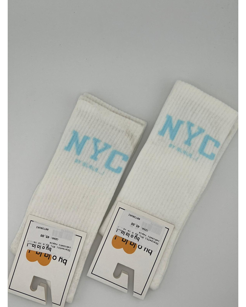 Skarpetki prążkowane NYC By o la la...! białe z błekitem