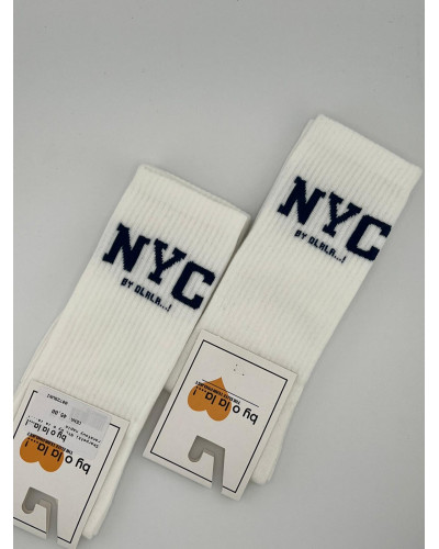 Skarpetki prążkowane NYC By o la la...! białe z granatem