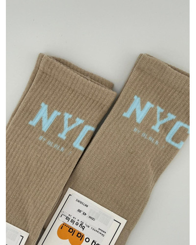 Skarpetki prążkowane NYC By o la la...! beżowe z błękitem