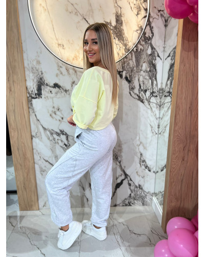 Spodnie dresowe z przeszyciem By o la la...! szary melanż