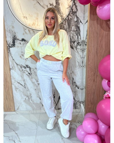 Spodnie dresowe z przeszyciem By o la la...! szary melanż