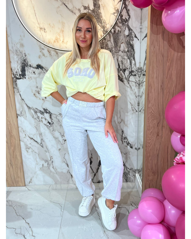 Spodnie dresowe z przeszyciem By o la la...! szary melanż