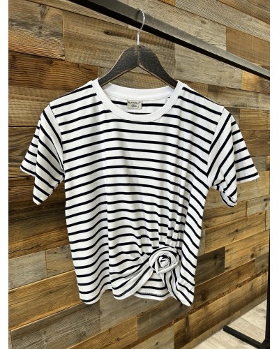 T-shirt róża w paski By o la la...! biało granatowy