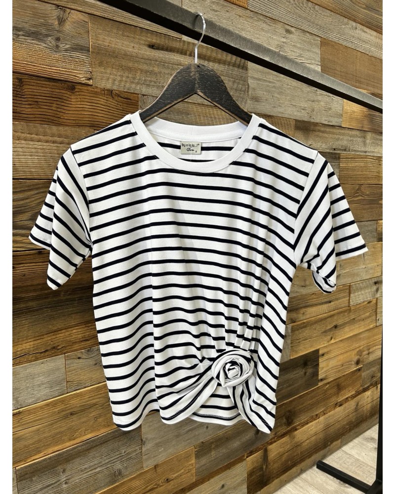 T-shirt róża w paski By o la la...! biało granatowy T-shirt róża w paski By o la la...! biało granatowy
