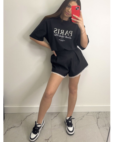 Spodenki materiałowe motylki La Milla czarne z koronką