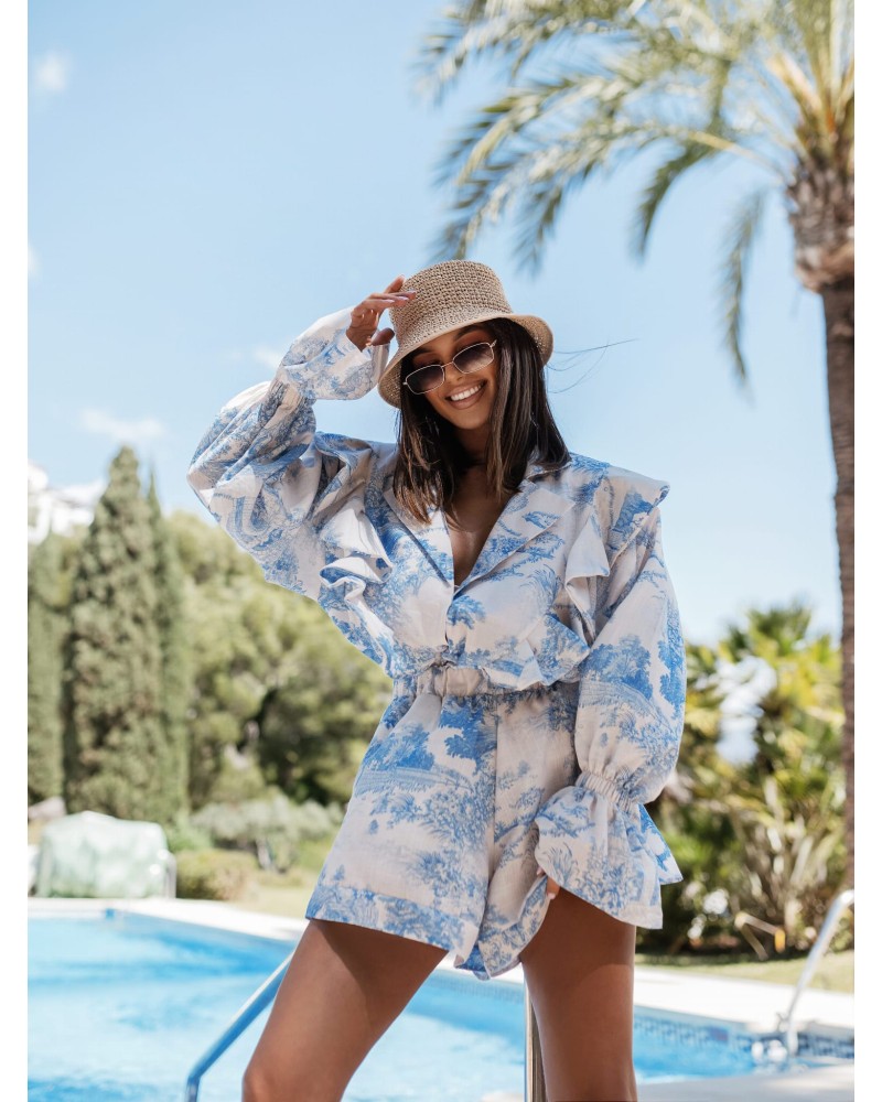Komplet w stylu DIOR spodenki + koszula La Milla błękitny Komplet w stylu DIOR spodenki + koszula La Milla błękitny