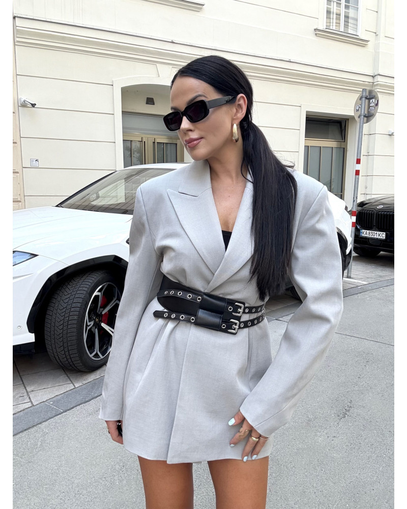 Marynarka premium z paskiem La Milla szara