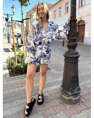 Komplet w stylu DIOR spodenki + koszula La Milla granatowy