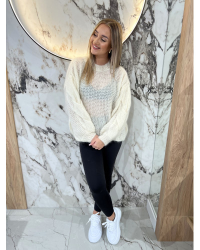 Sweter warkocz By o la la...! śmietankowy