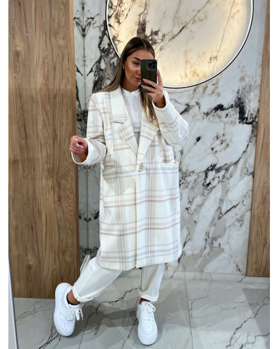 Płaszcz w kratę By o la la...! śmietankowy