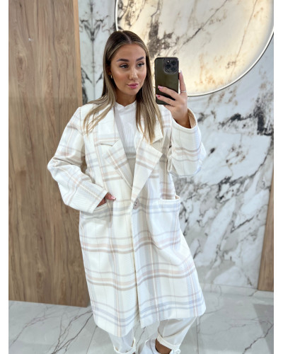 Płaszcz w kratę By o la la...! śmietankowy