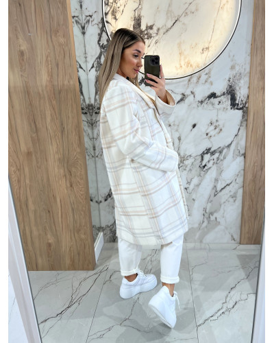 Płaszcz w kratę By o la la...! śmietankowy