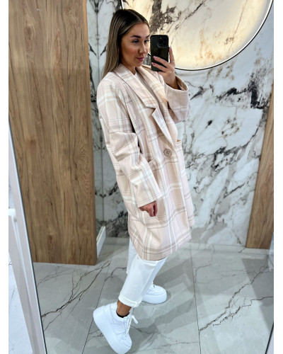 Płaszcz w kratę By o la la...! beżowy