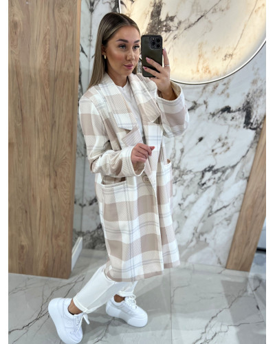 Płaszcz w kratę By o la la...! śmietankowo- beżowy