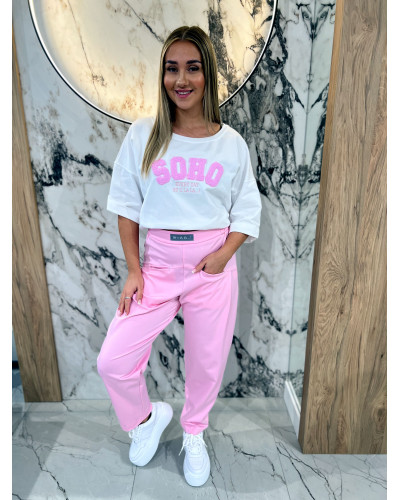 T-shirt SOHO By o la la...! biała z sugar pink