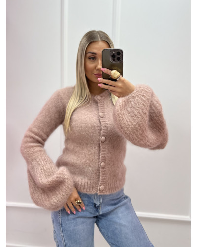 Sweter rozpinany z rozkloszowanym rękawem beżowy