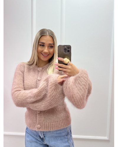 Sweter rozpinany z rozkloszowanym rękawem beżowy