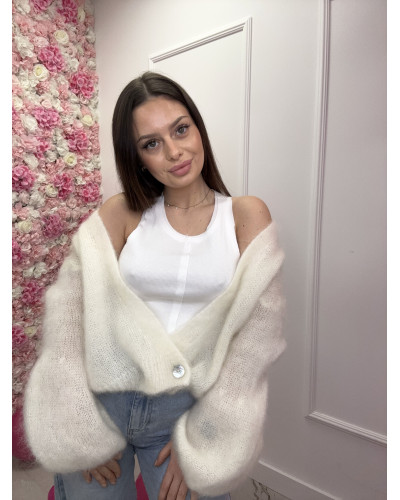 Kardigan moherowy z perłowymi guziczkami śmietanowy
