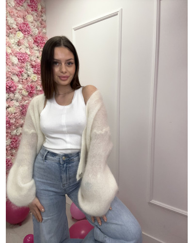 Kardigan moherowy z perłowymi guziczkami śmietanowy