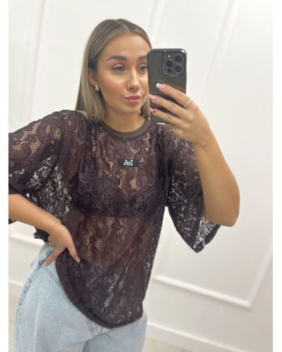 T-shirt koronkowy La Milla czekoladowy