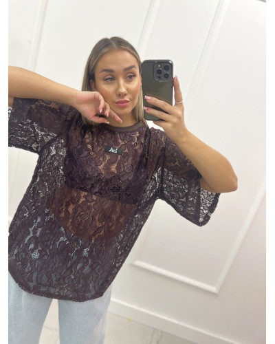 T-shirt koronkowy La Milla czekoladowy