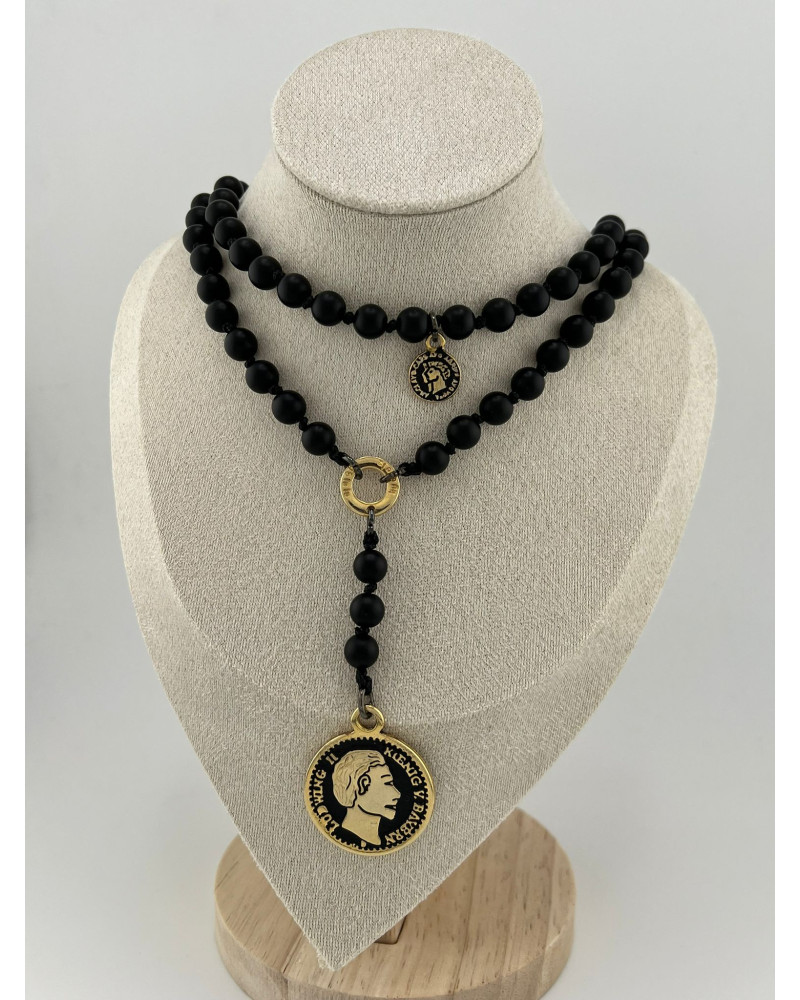 Naszyjnik różaniec z kamienia wulkanicznego By o la la...! ze złotą monetą