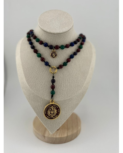 Naszyjnik różaniec multikolor By o la la...! ze złotą monetą