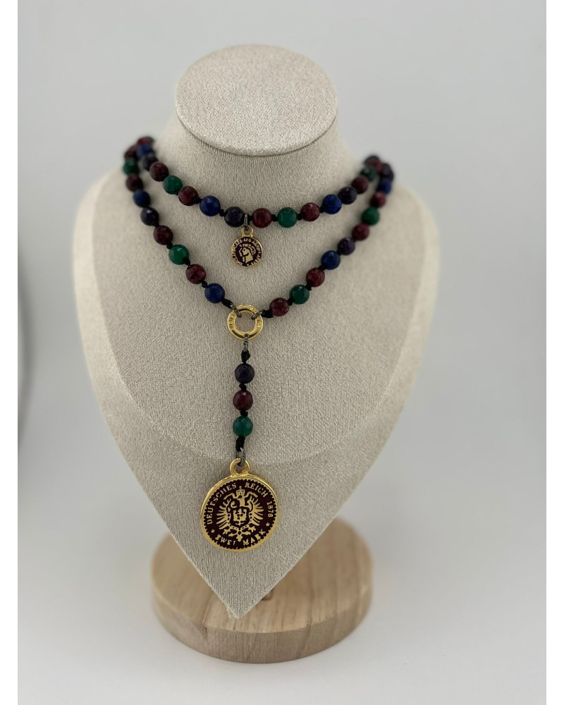 Naszyjnik różaniec multikolor By o la la...! ze złotą monetą