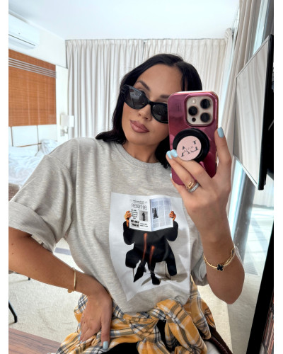 T-shirt dama z gazetą La Milla szara