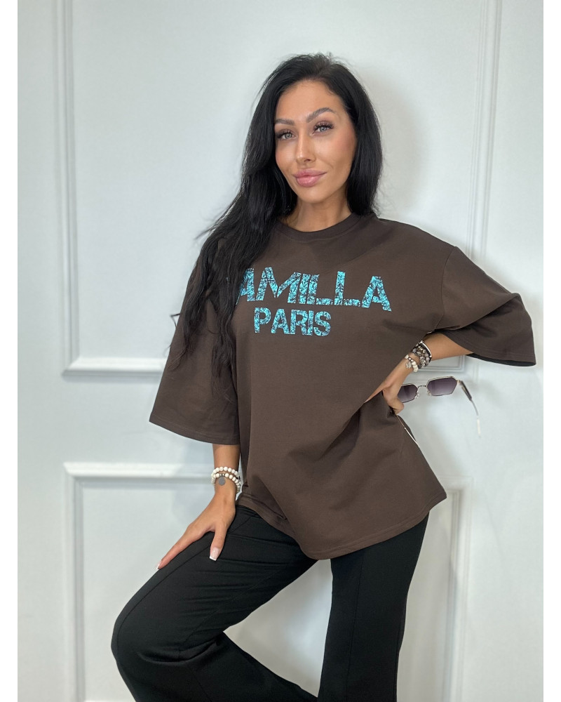 T-shirt oversize La Milla Paris czekoladowy z turkusem
