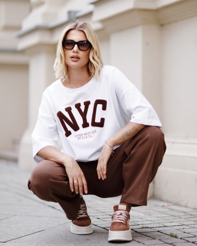 T-shirt NYC By o la la...! biały z mokka