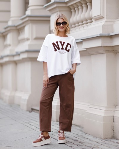 T-shirt NYC By o la la...! biały z mokka