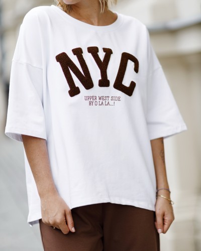 T-shirt NYC By o la la...! biały z mokka